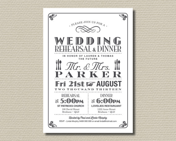 Свадьба - Printable Wedding Rehearsal and Dinner Invitation - Poster Design // Black and white (RD42)