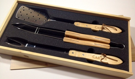 Mariage - Groomsmen Gift Set - Christmas Gift Set - 3 Piece BBQ Grill Set - Gift Idea - Laser Engraved & Personalized