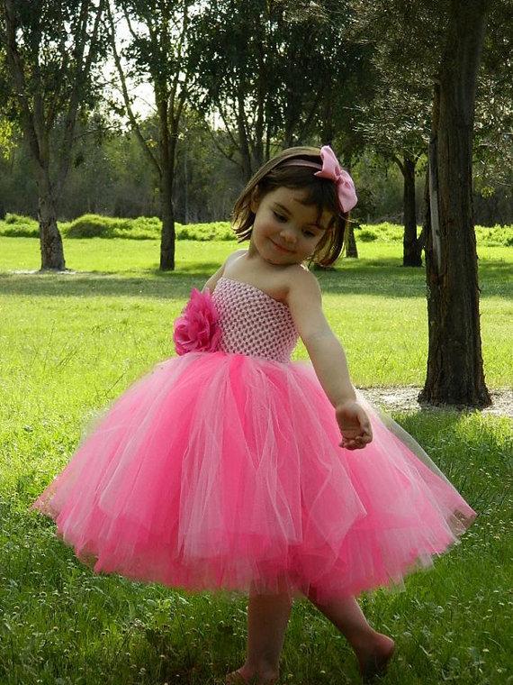 Свадьба - Pink Flower girl dress, hot pink tutu dress, Flower girl dress Pink and hot Pink -wedding, birthday, Newborn, 2t,3t,4t,5t