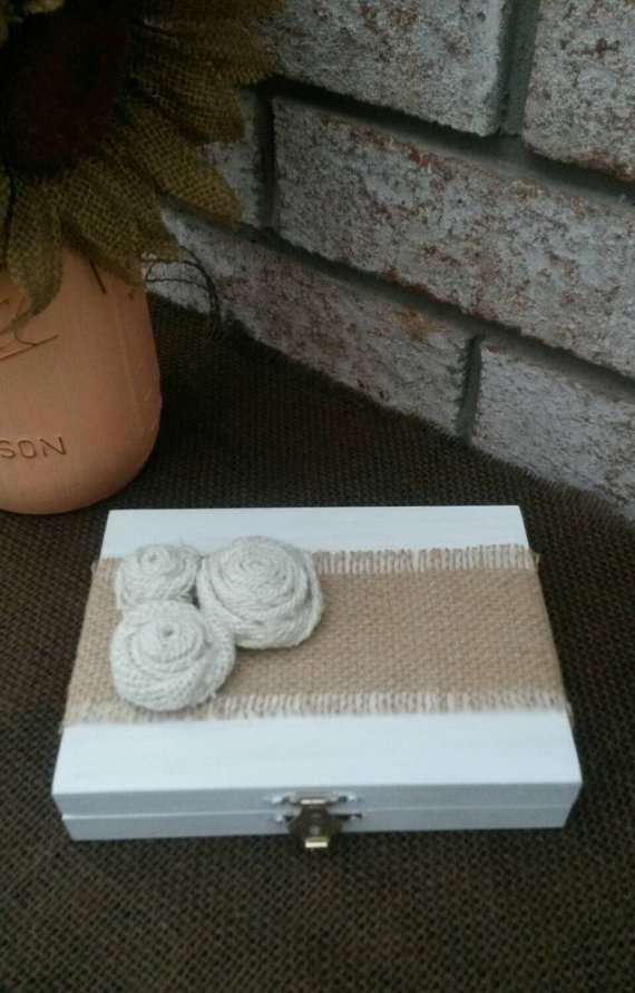 Wedding - Rustic Wedding Decor - Shabby Chic Ring Bearer Box - Ring Bearer Pillow Alternative - His and Her Ring Box - ANY Color