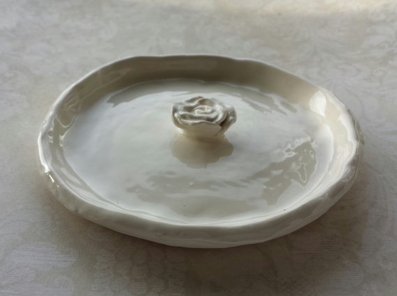 Hochzeit - Wedding Ring Dish Rose Brides made Gift  Trinket  or Soap Dish Candy Dish Gift In Stock
