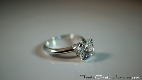 Hochzeit - 2.25 Carat Cushion Cut Cubic Zirconia Sterling Silver Solitaire Engagement Promise Ring Faux Diamond Simulant Sizes 3-9