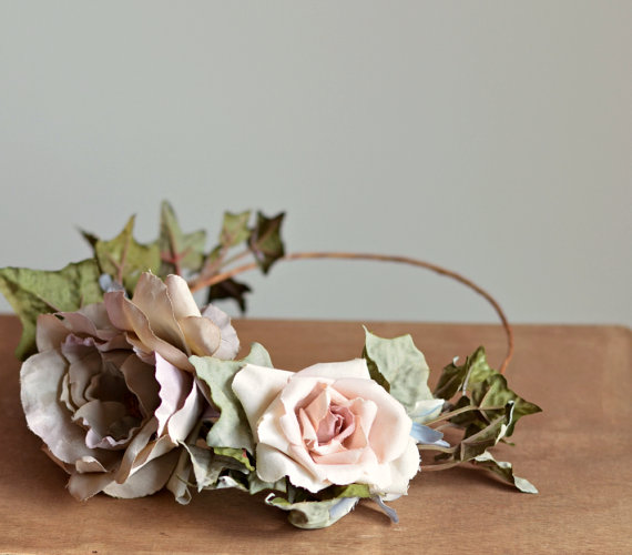 Hochzeit - Bridal hair accessories, woodland circlet, floral crown, wedding head piece, hair wreath, flower halo