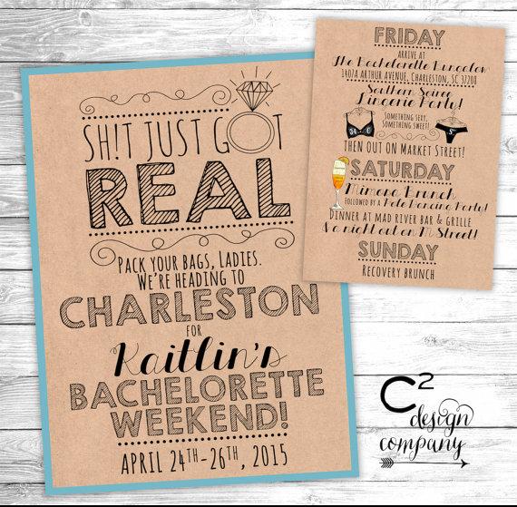زفاف - Sh!t Just Got Real Bachelorette Weekend Invite With Itinerary