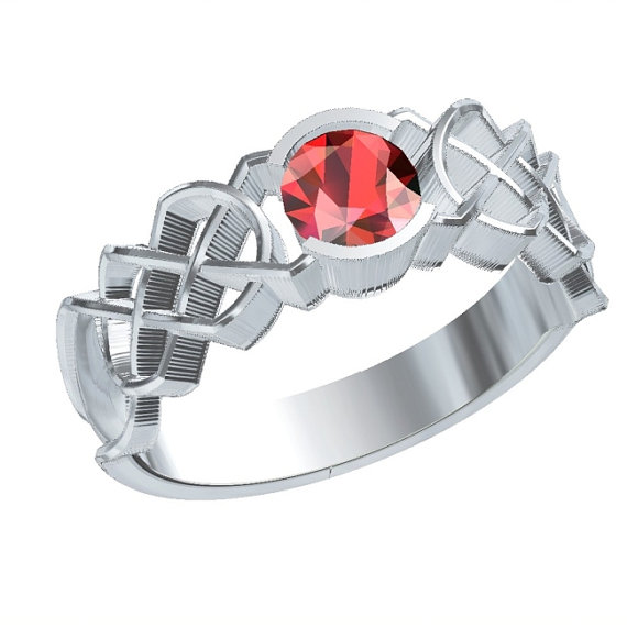 Hochzeit - Celtic Ruby Engagement Ring With Dara Knot Design in Sterling Silver, Made in Your Size CR-414