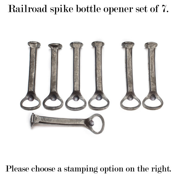 Wedding - Set of 7 - Groomsmen Gifts - Personalized Railroad Spike Beer Bottle Openers - item B16 - Usher Gift. Father of the Bride. Best man. Favor