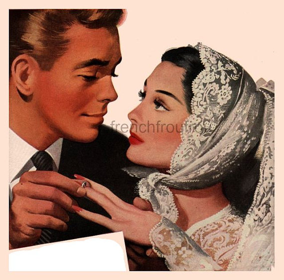 Wedding - vintage marriage proposal wedding ring illustration digital download