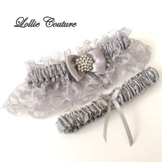Wedding - Lace Wedding Garters  Lingerie Romantic bride to be simple modern Silver Ivory Lace bridal Garters