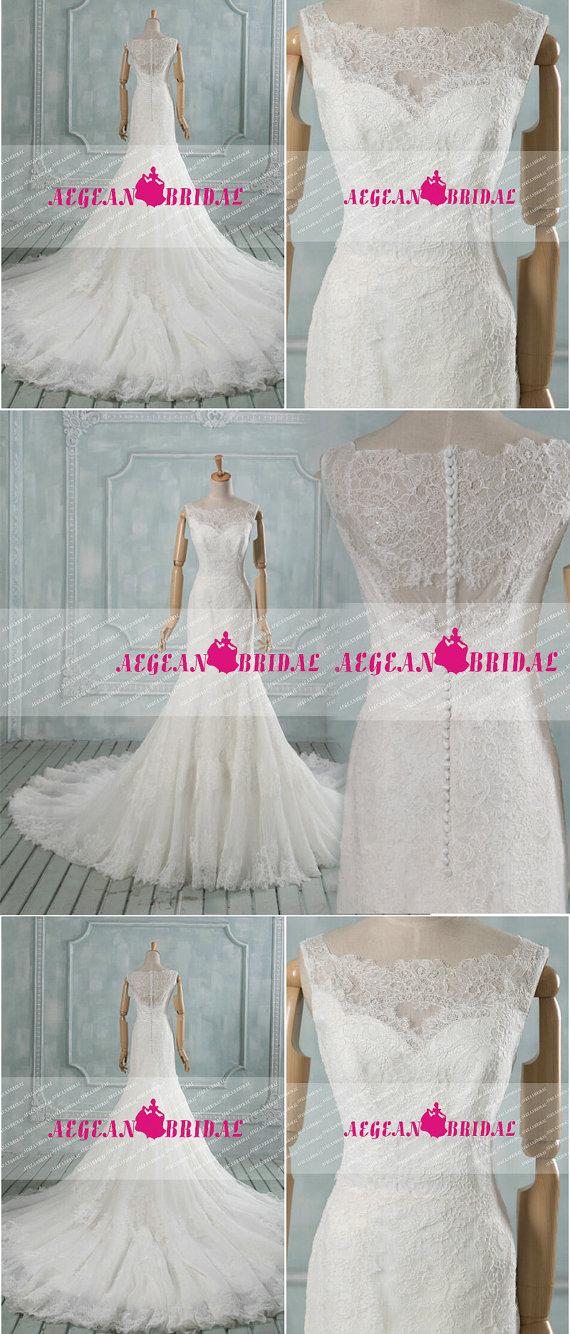 زفاف - RW287 Wholly Lace Wedding Dress Mermaid Bridal Gown with Buttons O Neck Bridal Dress Long Wedding Gown with Chapel Train Summer