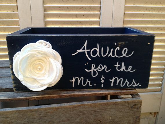 Wedding - Distressed Navy Blue And White Advice For The Mr. And Mrs. Wedding Box Navy Blue Wedding Decor