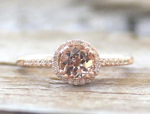 Wedding - Round Morganite Diamond Engagement Ring in 14K Rose Gold