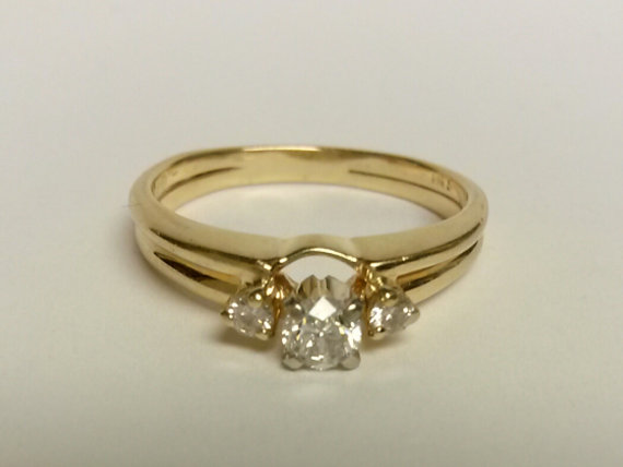 Свадьба - SI2 G Estate 14k Gold Diamond Ring .40ct tw Engagement Guard Double Band Wedding Promise Anniversary