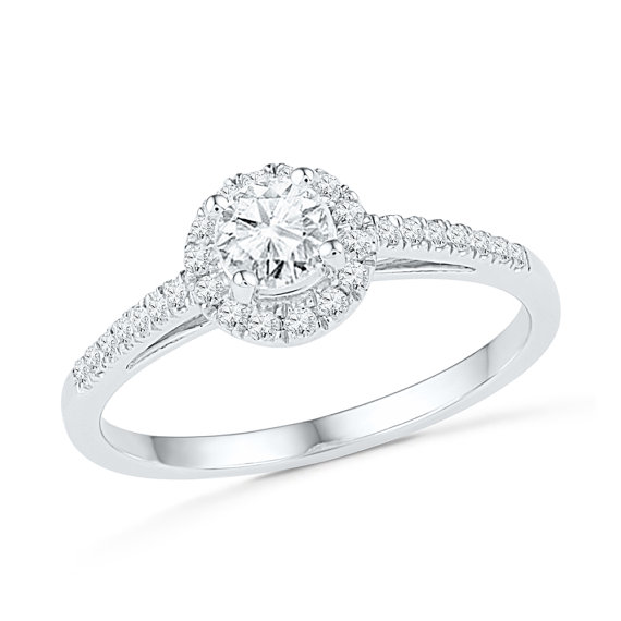 Hochzeit - Brilliant Engagement Ring Holding 1/2 CT. TW. of Diamonds in Sterling Silver or White Gold