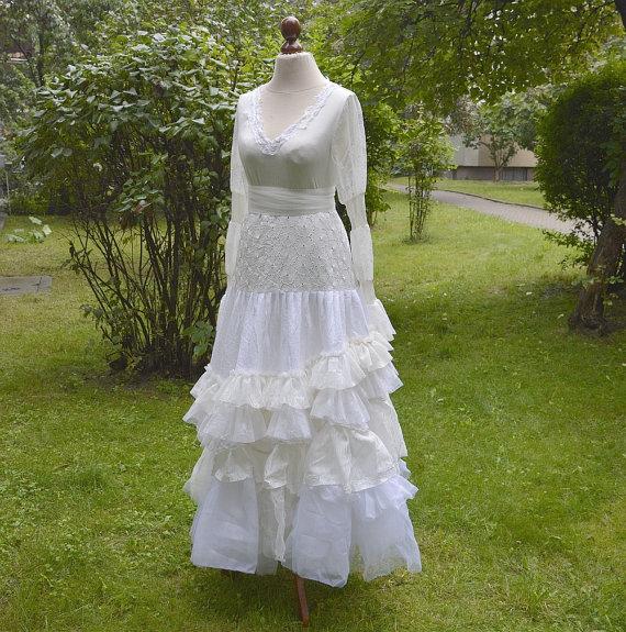 Свадьба - Eclectic White and Ivory Upcycled Wedding Dress Tattered Romantic Dress Woman's Clothing Shabby Chic Funky Eco Style MADE TO ORDER