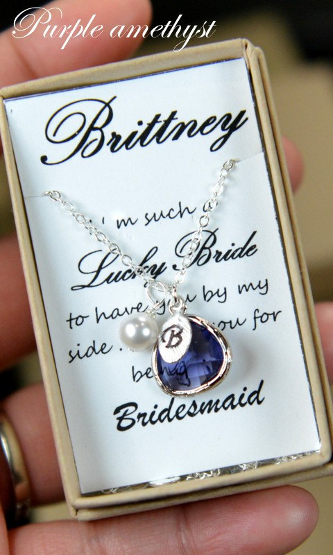 Wedding - Bridesmaid Jewelry Wedding Bridal Jewelry-Bridesmaid gifts ,pearl ,leaf , purple amethyst peacock, personalized NECKLACE , monogrammed gifts
