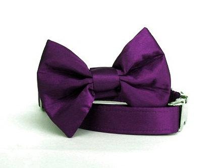زفاف - Satin Wedding Bow Tie Dog Collar - Purple