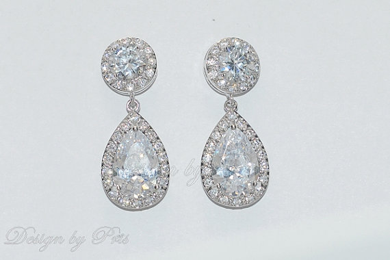 Wedding - JE22- Bridal Vintage Style Cubic Zirconia Earrings  - Bridal.Accessory.Jewelry