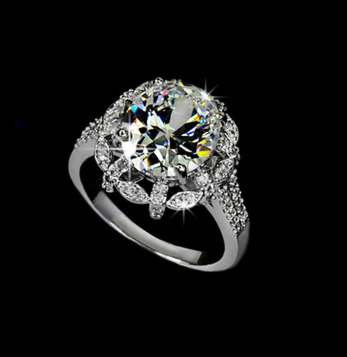 Wedding - 5 Carat Oval Cut Cubic Zirconia Halo Floral Ring Engagement Ring Fancy Wedding Ring Cocktail Ring Prom Cluster Ring Carving ring, AR0011