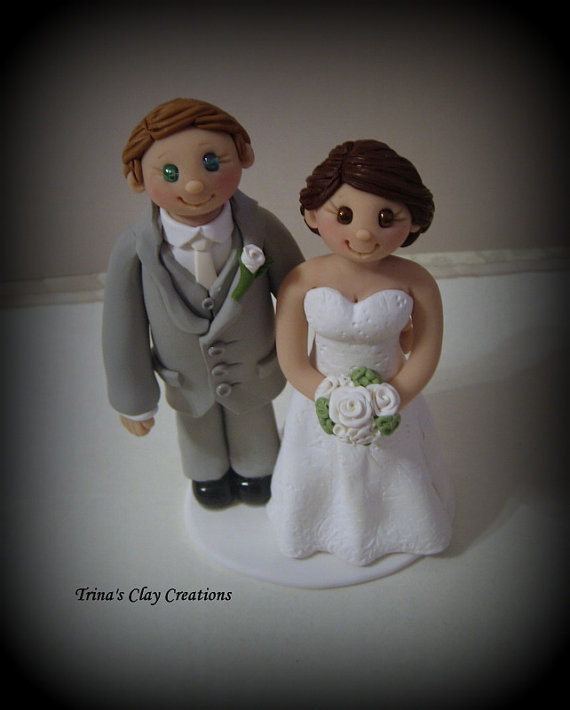Wedding - Wedding Cake Topper, Custom Cake Topper, Bride and Groom, Polymer Clay, Personalized, Keepsake