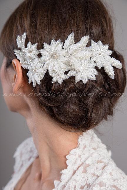 زفاف - Bridal Hair Clip, Beaded Flower Headpiece, Wedding Hairpiece, Wedding Hair Accessory, Bridal Birdcage Fascinator - Corina