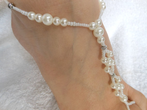 Hochzeit - Barefoot Sandals Beach Wedding   Yoga Shoes Foot Jewelry  Beads Pearls