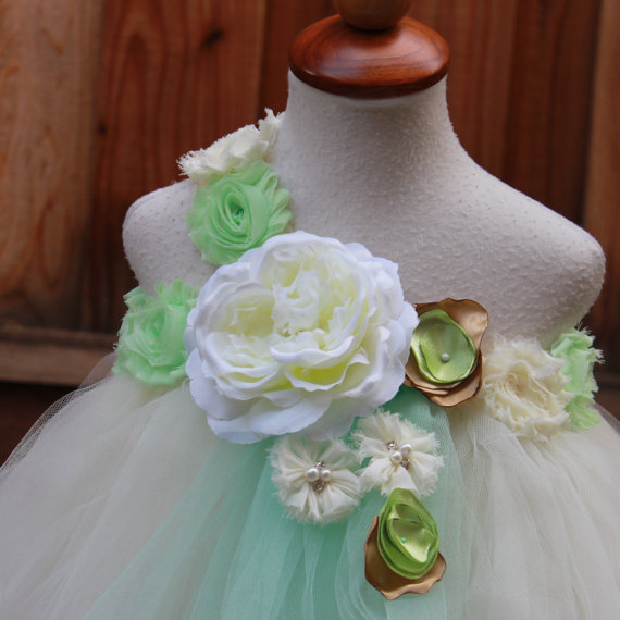 Mariage - Ivory Mint Flower Girl Dress - Ivory Mint wedding - Mint Ivory Dress - Mint flower girl dress - Mint flower girl dress - Mint dress