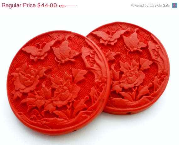 Mariage - 30% Off Large shoe clips, Red Faux Cinnabar, Butterfly, Flower, Vintage Fashion, Jewelry Accessories, Pair Of Clips