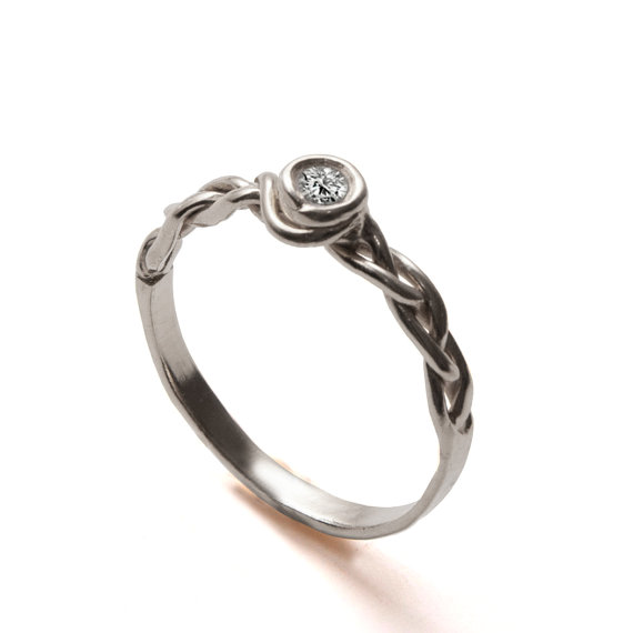 Wedding - Braided Engagement Ring - 18K White Gold and Diamond engagement ring, 0.1ct diamond ring, engagement ring, 0.5ct diamond ring