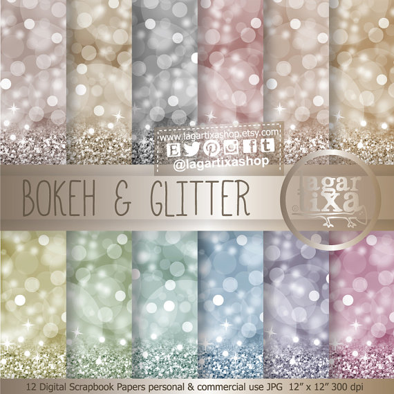 Mariage - Bokeh Glitter Digital paper, Patterns, Silver, Pink, Blue, Green, lilac, purple, turquoise, Gold, greetings cards holidays, blog