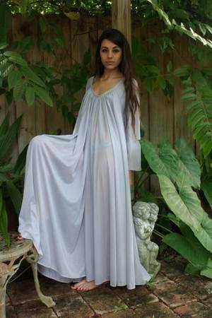 زفاف - Peasant Sleeve Nightgown Long Sleeve Full Swing Gray Nylon Jane Austen Sleepwear Lingerie Honeymoon