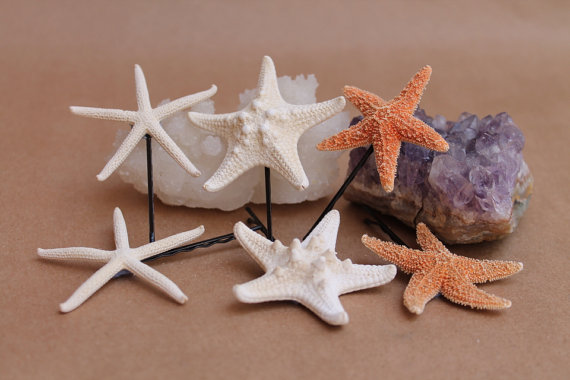 Mariage - Starfish Bobby Pin Package, starfish bobby pins, mermaid accessories, beach weddings, nautical hair