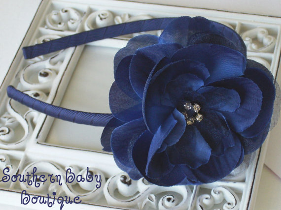 زفاف - NEW----Rhinestone Flower Arched Headband-----Navy Blue----FREE SHIPPING