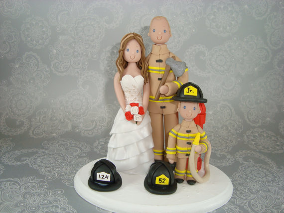 Wedding - Personalized Firefighter Family Wedding Cake Topper