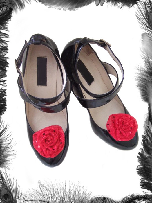 زفاف - Sequin Rose Shoe Clips, Burlesque Accessory, available in many colours