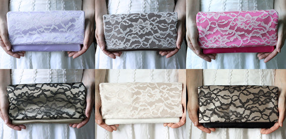 Свадьба - Set of 4 Clutches, Bridesmaid Clutch, Lace Wedding Clutch, Customized Clutches, Bridesmaid Gift Idea, Satin Clutch, Vintage Wedding