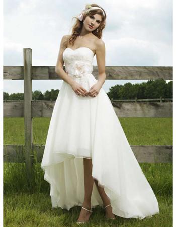 Свадьба - Modest A-Line Sweetheart High-Low Hem Wedding Dresses/ Unique Asymmetrical Garden Bridal Gowns