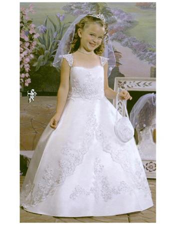 زفاف - Discount Empire Ball Gown First Communion Dresses, Lovely Full Length Cap Sleeves Lace Flower Girl Dresses - US$ 89.99