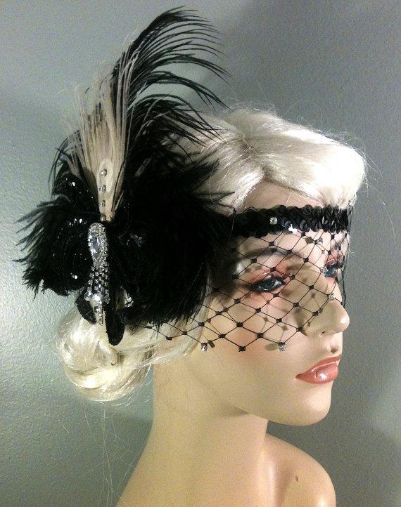Mariage - Great Gatsby Headband, Flapper Headband, Downton Abbey, Headband, 1920s Head Piece, Art Deco Headband, Rhinestone Veil/Mask