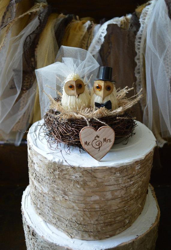 Hochzeit - Owls wedding cake topper-Barn owls cake topper-Rustic cake topper-Rustic wedding-OWLS