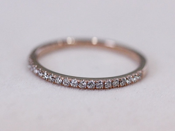 Свадьба - VS Natural Diamond Ring 1.2mm Wedding Band 14K Rose Gold Ring Half Eternity Diamond Band Engagement Ring Wedding Ring