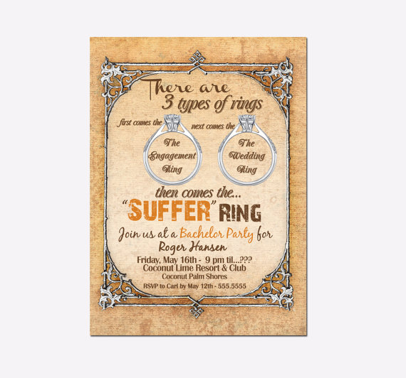 Mariage - Bachelor Party Invitation Vintage Whimsical Original Guys Night Out 3 Rings Printable Digital or Printed