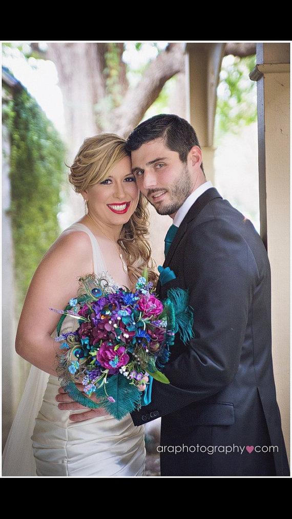 Mariage - RUSH - Peacock Diamond Bridal Bouquet in Jewel Tones - CUSTOM Created for You