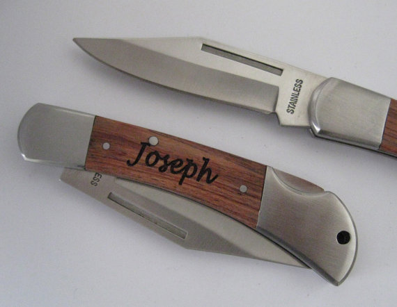 Hochzeit - 2 Personalized Custom Engraved Pocket Knife Knives Rosewood Handle,Groomsmen Groomsman Gift, Father Day, Personalized Knife-08T