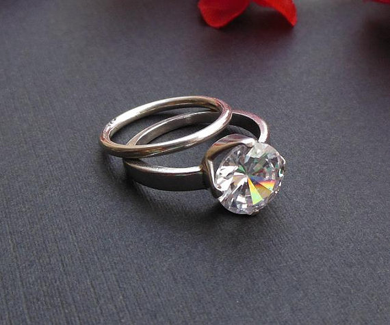Wedding - Cz Solitaire ring - Engagement ring - Cz ring - Wedding ring - Prong set ring - Platinum plated - Gift for her