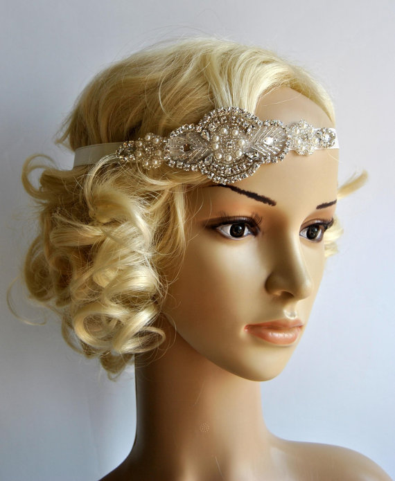 Hochzeit - Crystal Pearls Rhinestone , Bridal Headband, Wedding Headband, Wedding Headpiece, Halo Bridal Headpiece