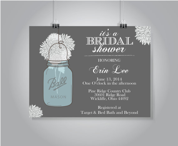 Свадьба - Bridal Shower Invitation, Mason Jar Bridal Shower Invite, PDF Printable file