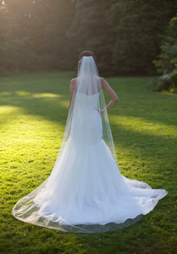 Wedding - Chapel veil, Cathedral Veil, Raw edge, handcut edge, plain edge, single tier, long bridal veil, ivory veil, diamond white veil, bridal veil.