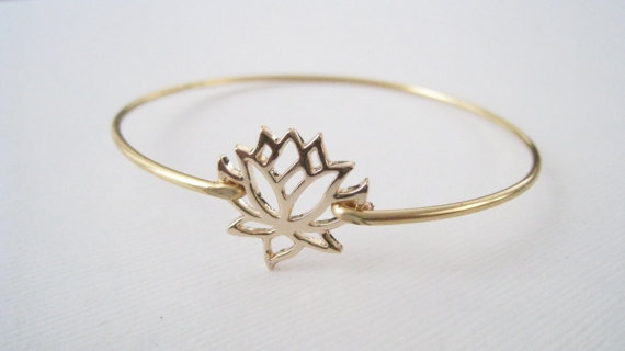 Hochzeit - Lotus Bangle - Gold Bracelet, Gold Bangle, Bridesmaid & Wedding Gifts, Gold Jewelry