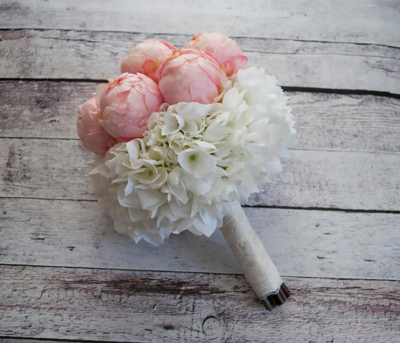Wedding - Blush Pink Peony and Hydrangea Wedding Bouquet