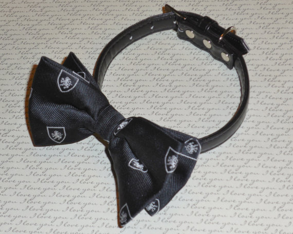 Wedding - Black Lions Shield Bow Tie Dog Collar for Wedding
